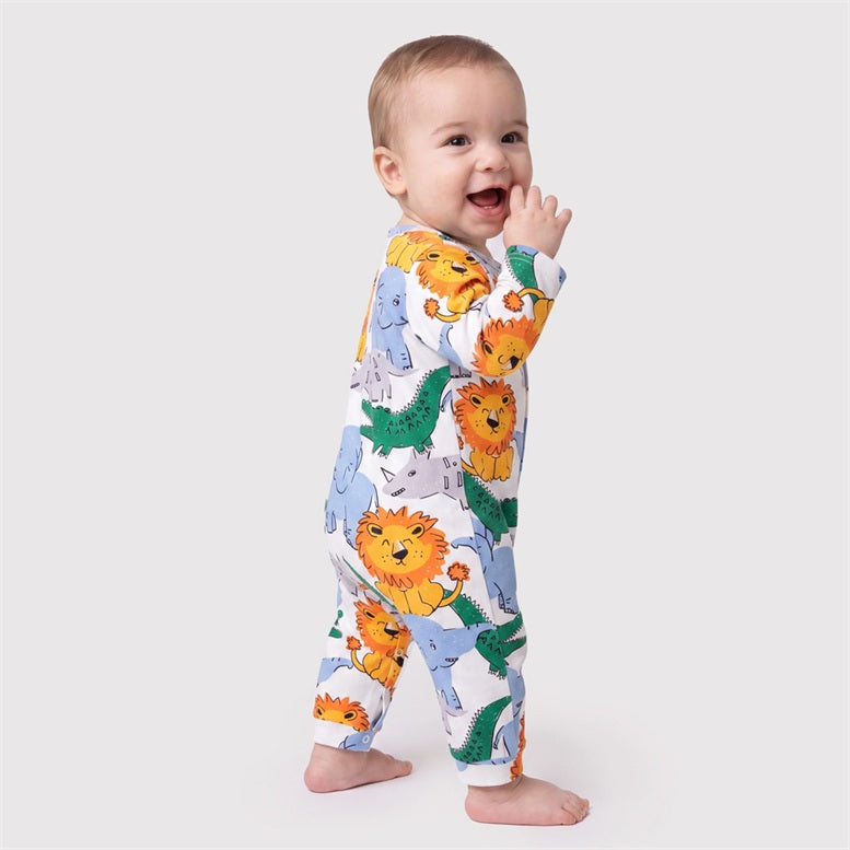 Adorable Lion Elephant Print Long Sleeve Baby Jumpsuit