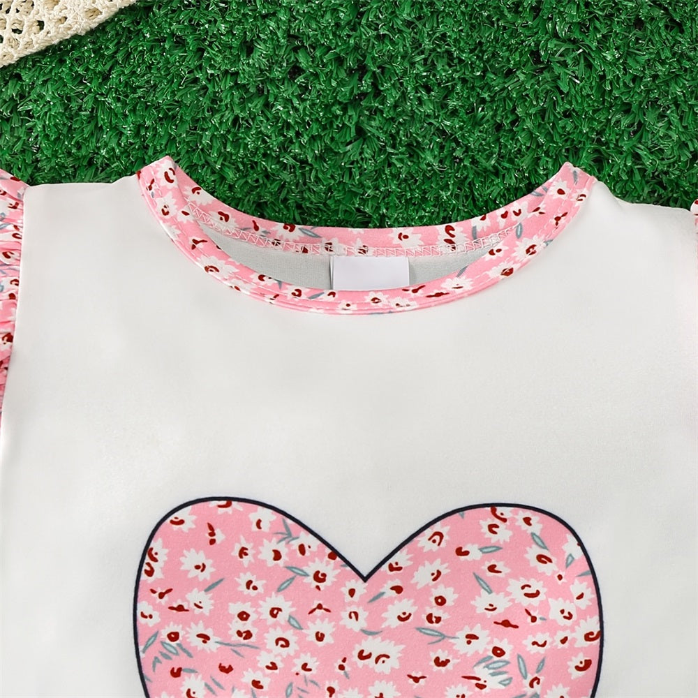 3PCS Fashion Floral Heart Printed Short Sleeve Baby Set