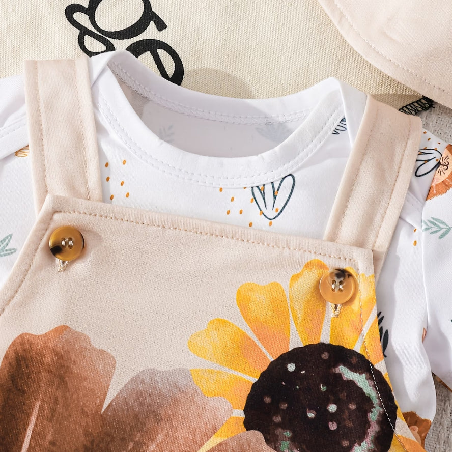 3PCS Casual Lion Print Short Sleeve Baby Overalls Set