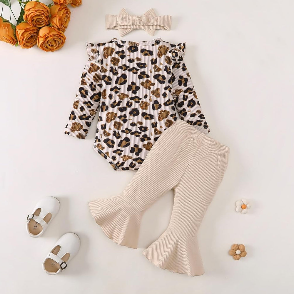 3PCS Lovely Leopard Print Long Sleeve Baby Girl Set