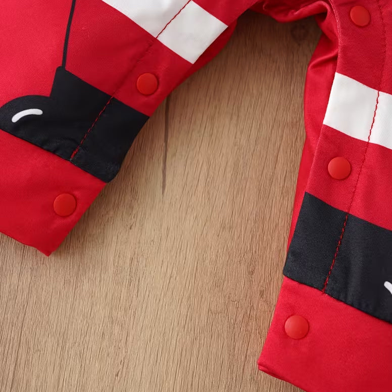 Lovely Santa Stripe Print Long Sleeve Baby Christmas Jumpsuit