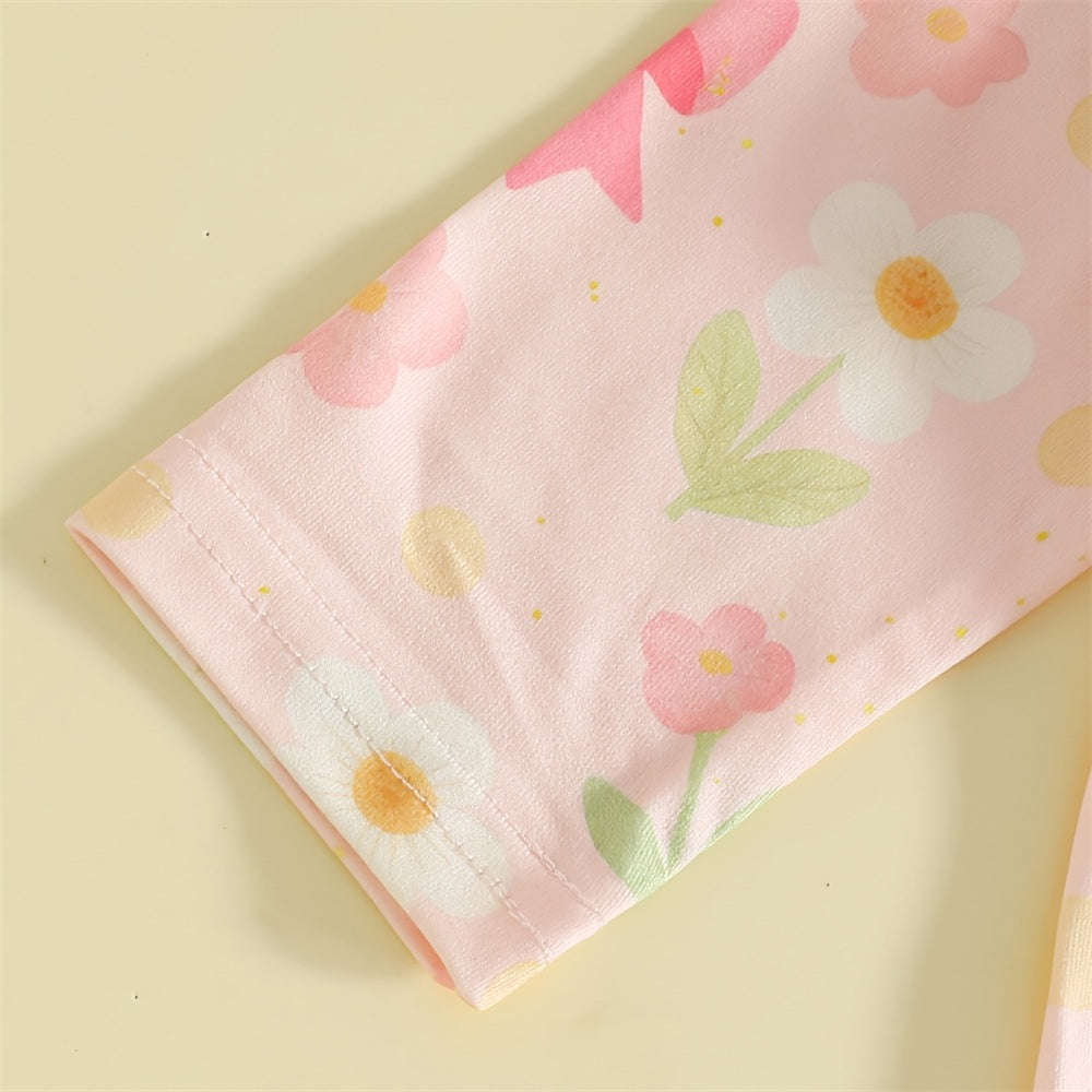 2PCS Adorable Floral Print Ruffle Zipper Baby Jumpsuit