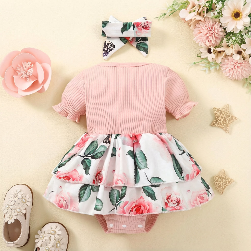 2PCS Daddy's Girl Letter Floral Print Short Sleeve Baby Romper