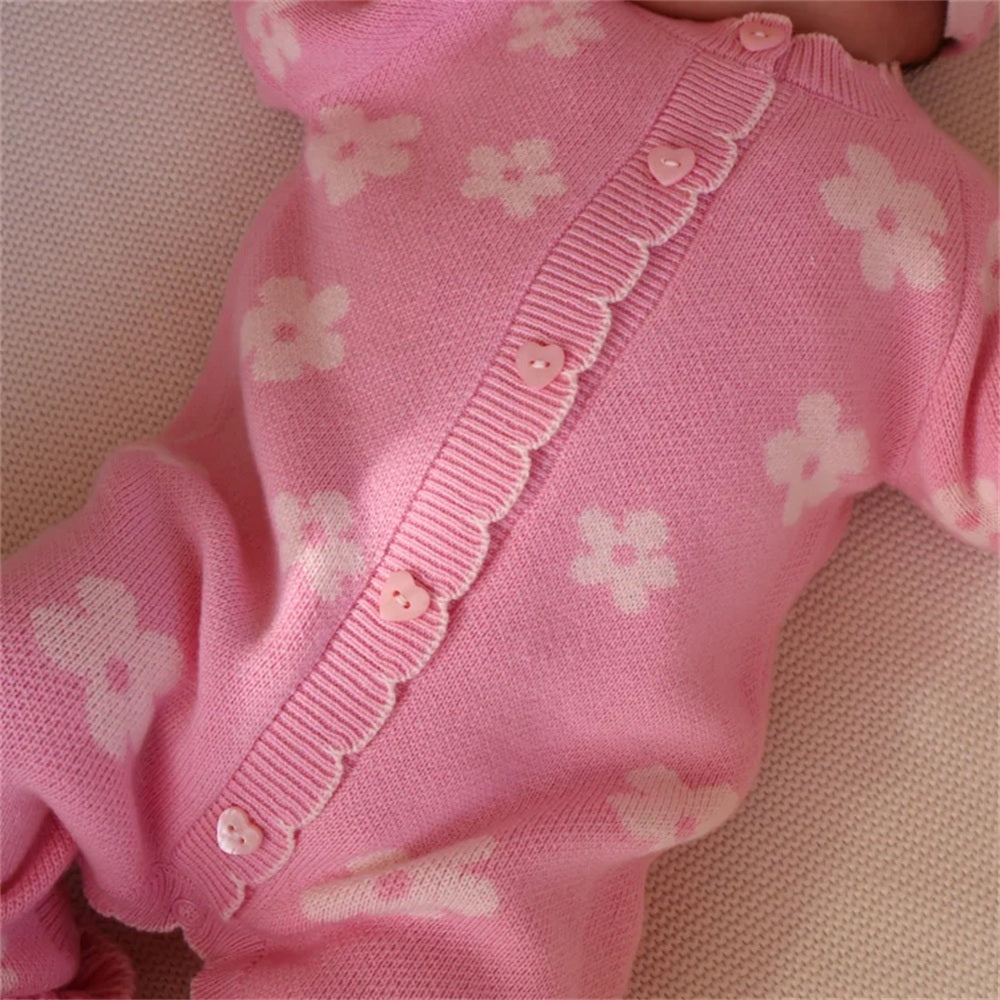 Grace Floral Printed Knitted Long Sleeve Baby Girl Jumpsuit