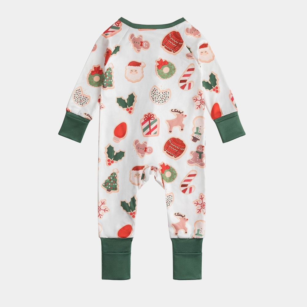 Stylish Christmas Printed Long Sleeve Zipper Baby Jumpsuit