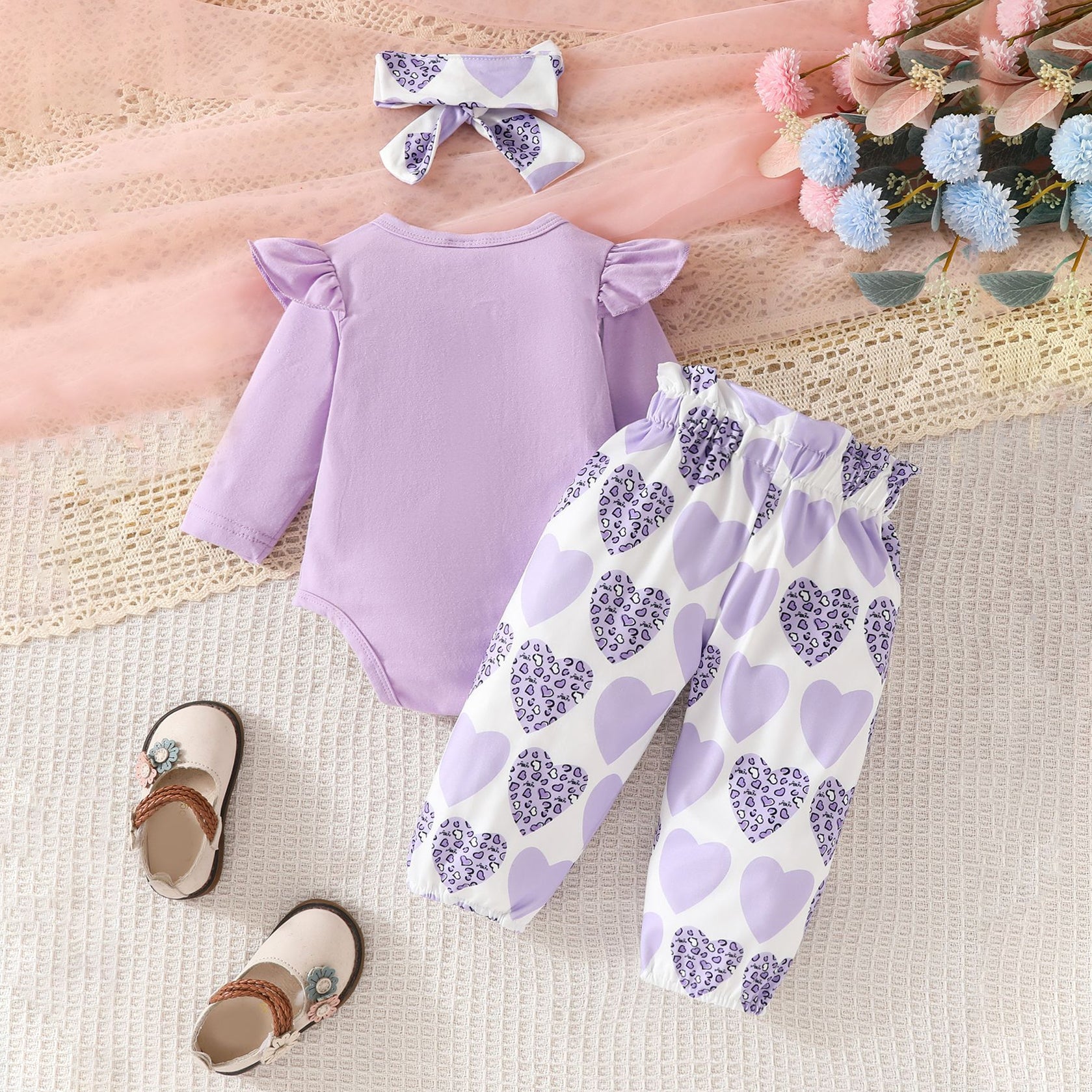 3PCS The Princess Letter Heart Printed Long Sleeve Baby Set