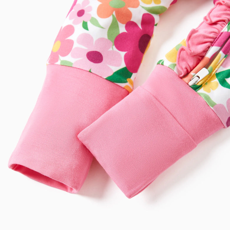 2PCS Floral Printed Zipper Bamboo Viscose Baby Jumpsuit