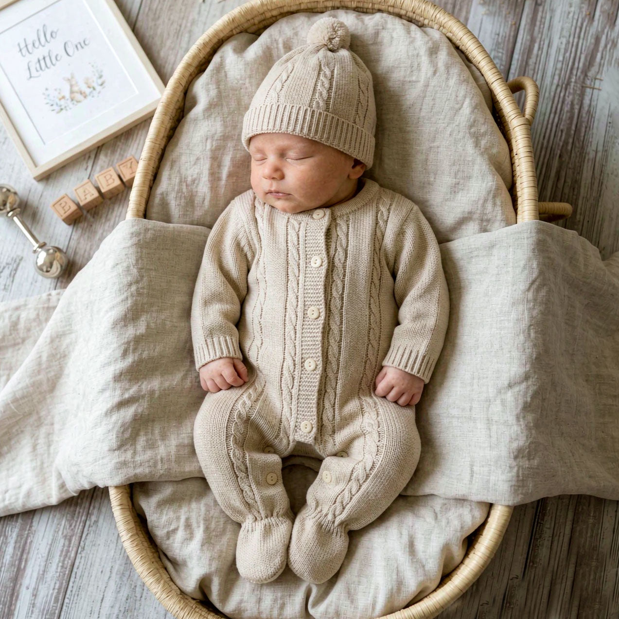 2PCS Soft Solid Color Knit Long Sleeve Baby Jumpsuit
