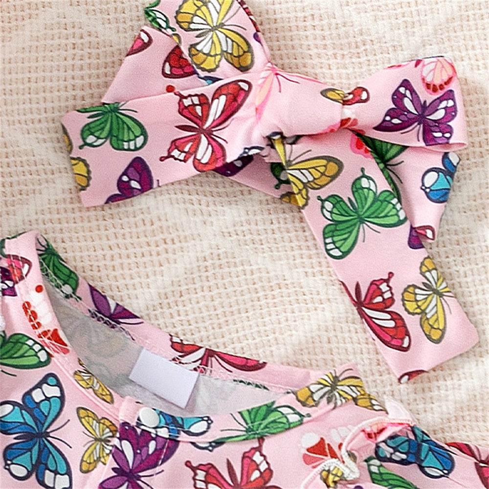 2PCS Fashionable Butterfly Print Long Sleeve Baby Jumpsuit