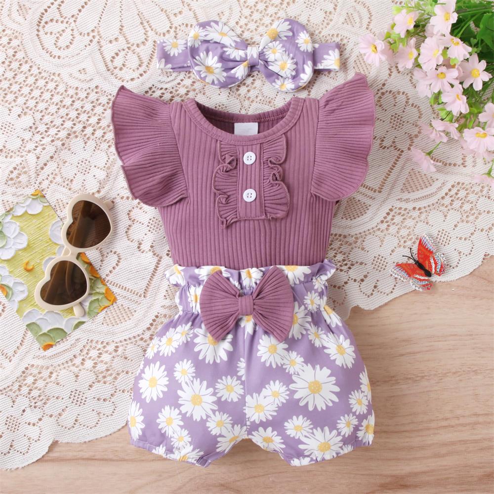 3PCS Pretty Floral Printed Sleeveless Baby Set