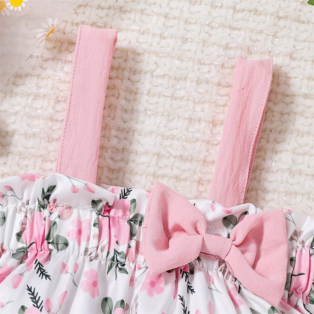 2PCS Stylish Floral Printed Suspender Baby Set