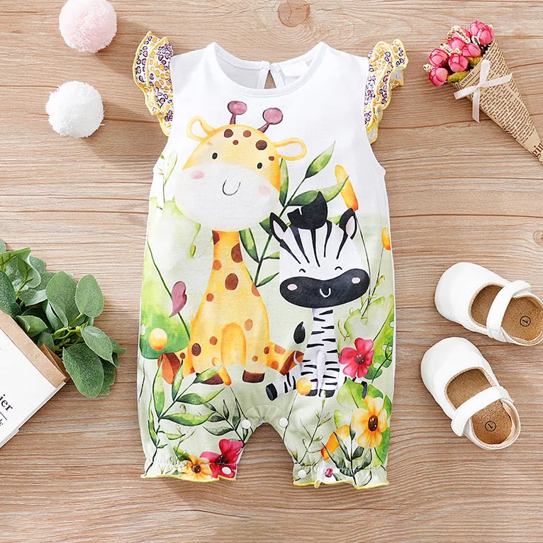 Cute Animal Printed Baby Girl Jumpsuit