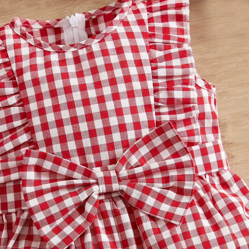 Chic Plaid Print Ruffle Trim Flutter Sleeve Baby Jumpsuit