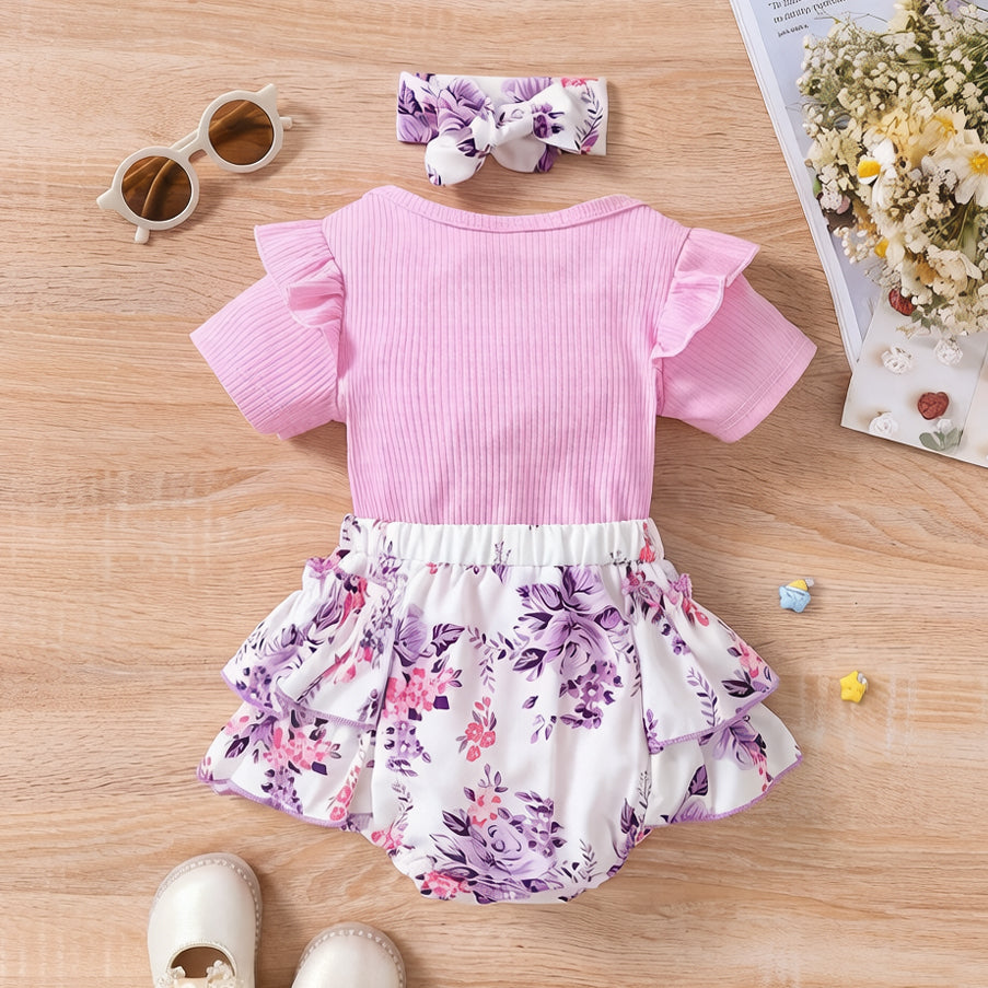 2PCS Mommy's Little Princess Letter Floral Print Baby Romper