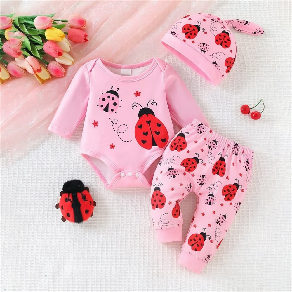 3PCS Cute Ladybird Printed Long Sleeve Baby Set