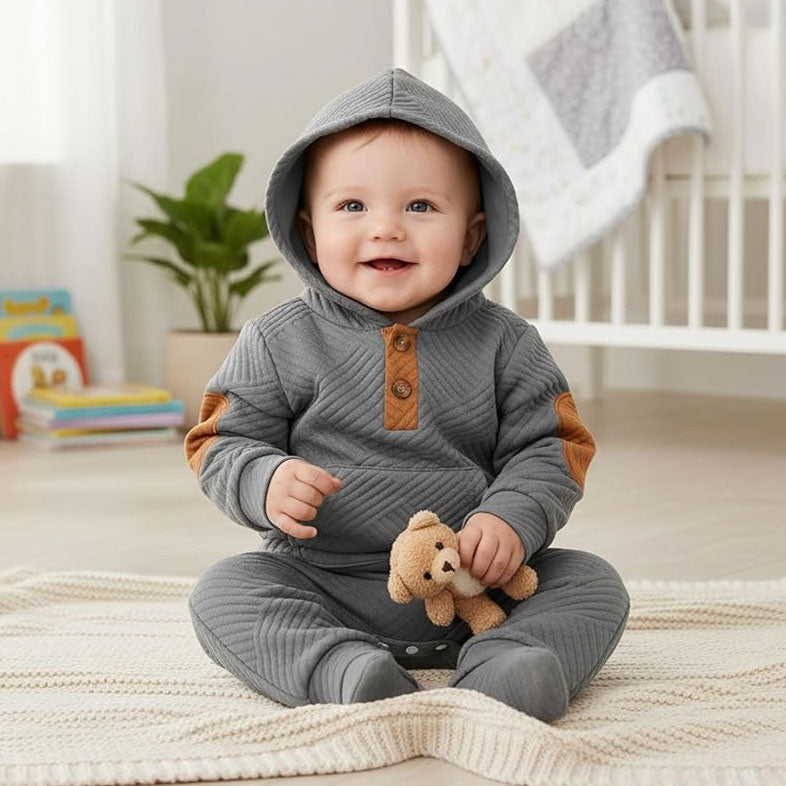 2PCS Stylish Color Block Long Sleeve Hoodie Baby Boy Set