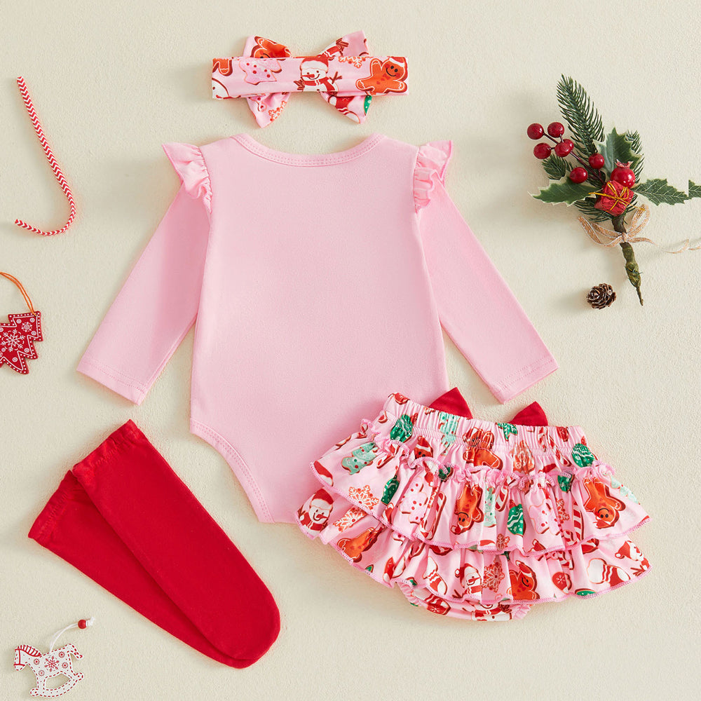 4PCS My First Christmas Letter Santa Claus Print Baby Set