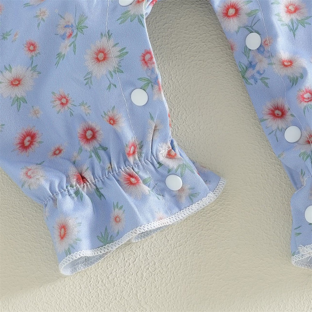 2PCS Adorable Floral Printed Bow Short Sleeve Baby Jumpsuit