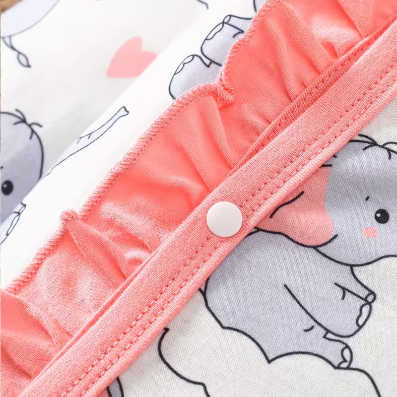 2PCS Elephant Heart Print Long Sleeve Baby Jumpsuit