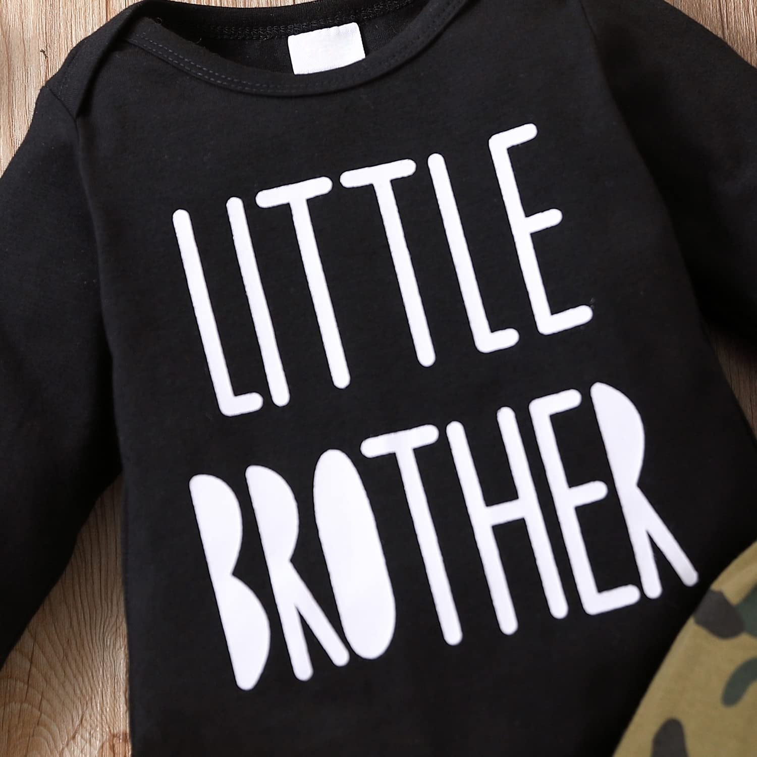 3PCS Little Brother Letter Camouflage Printed Long Sleeve Baby Set