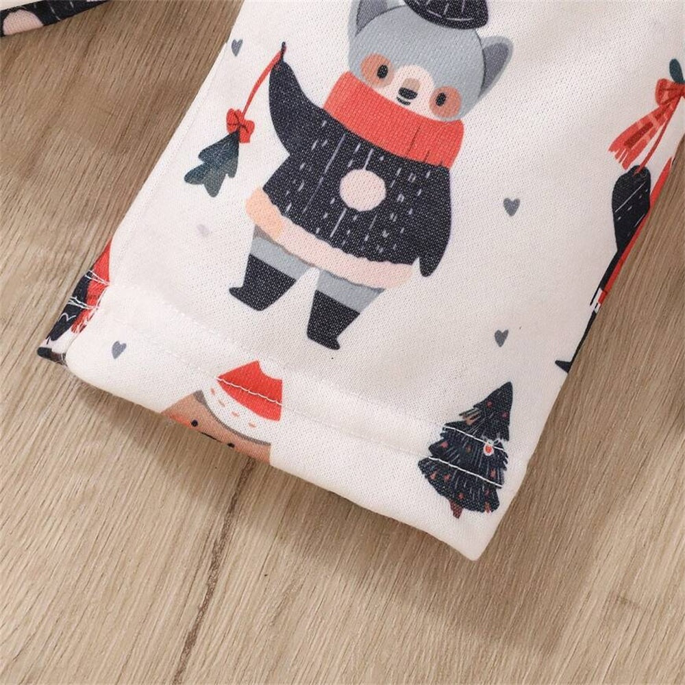 Cute Christmas Tree Animal Print Long Sleeve Baby Jumpsuit