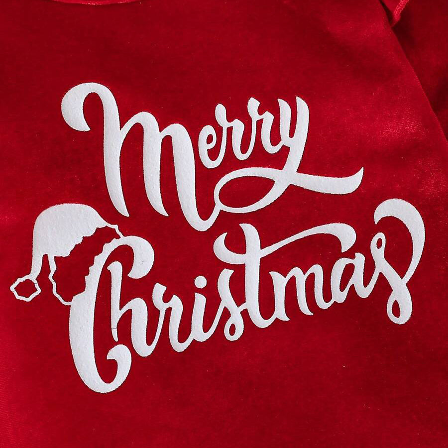 3PCS Merry Christmas Letter Printed Flare Pants Baby Set