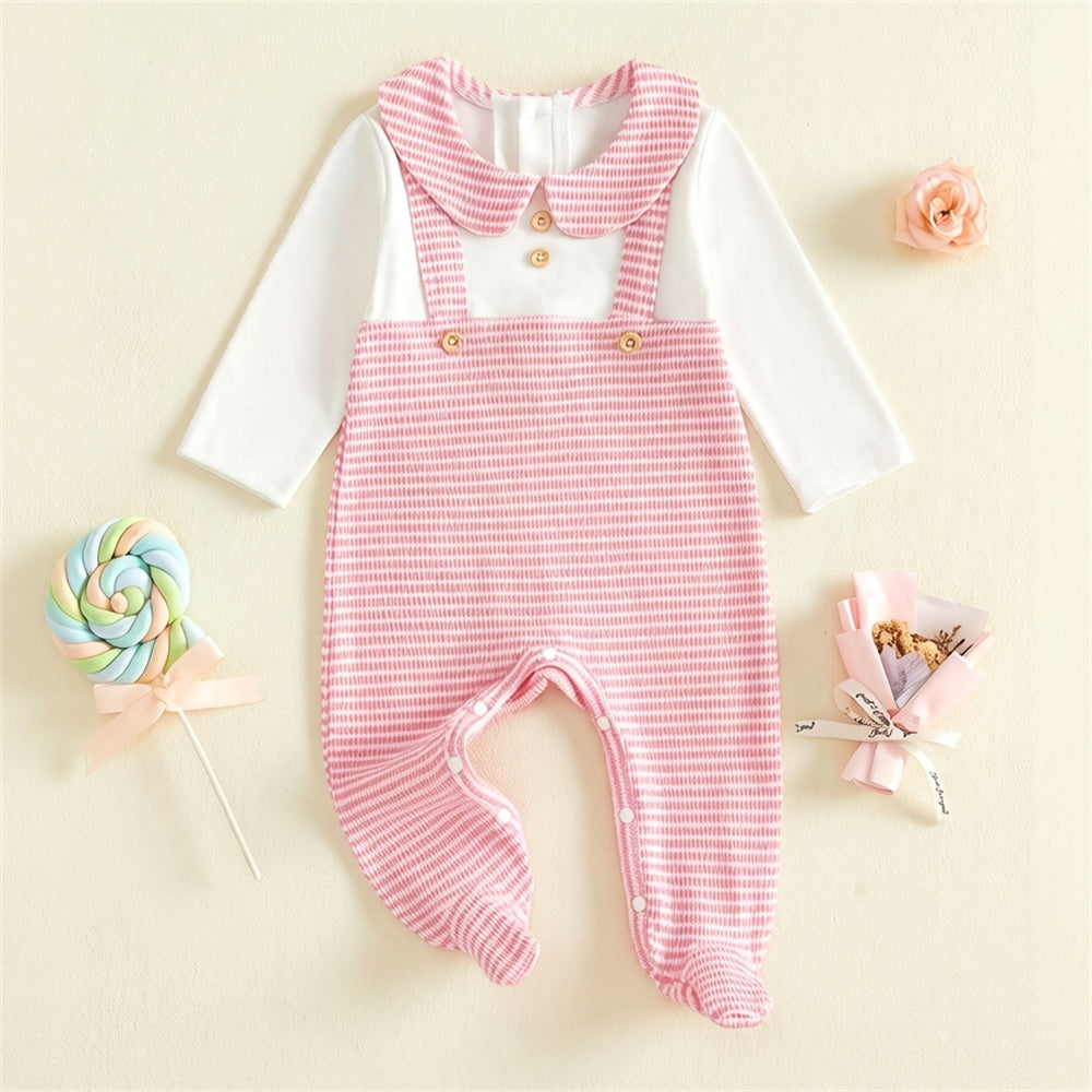 Graceful Stripe Print Long Sleeve Baby Girl Jumpsuit
