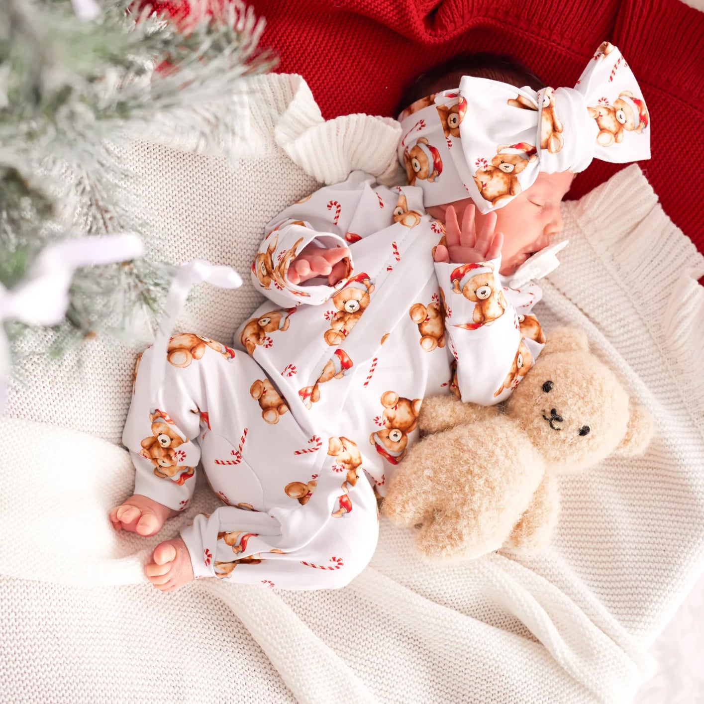 Christmas Bear Printed Long Sleeve Zipper Baby Jumpsuit