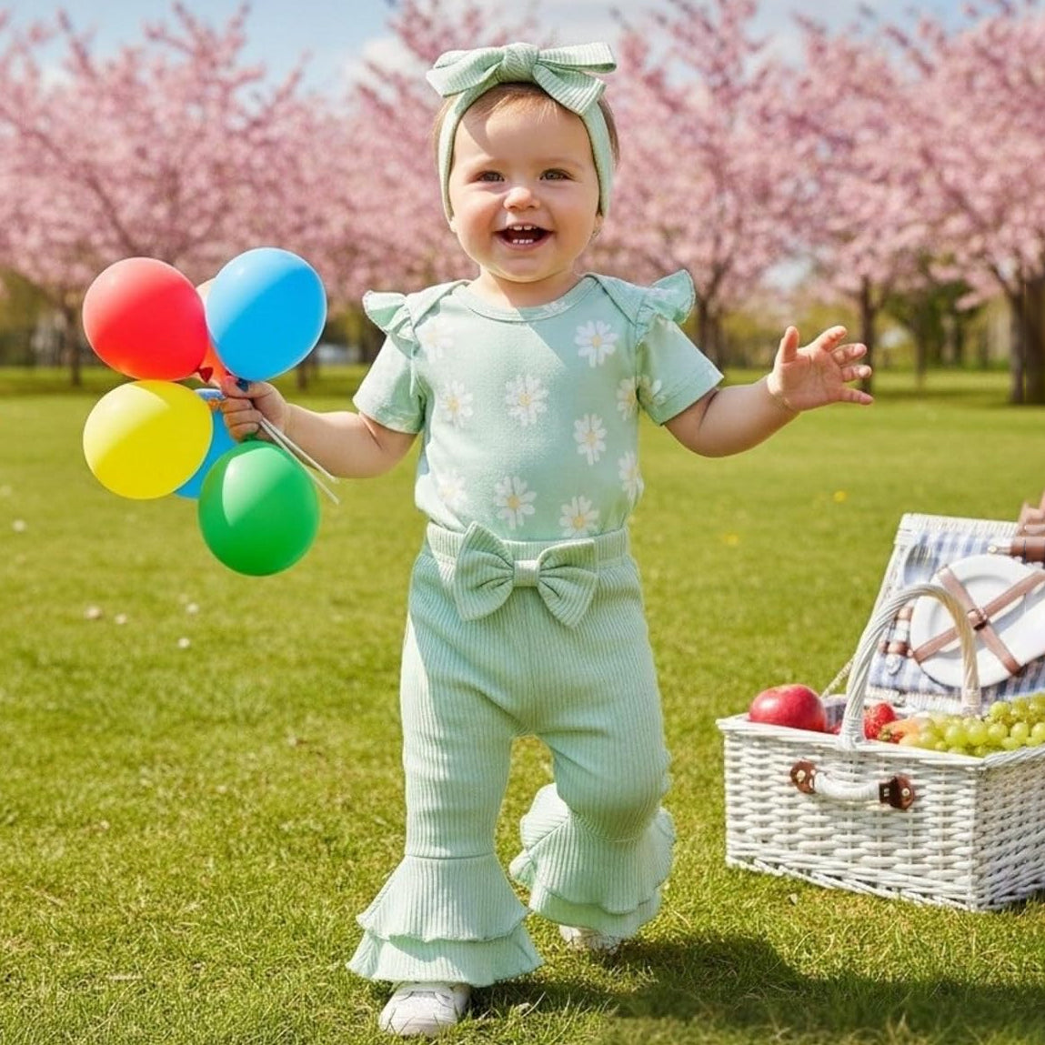 4PCS Lovely Daisy Print Long Sleeve Baby Set