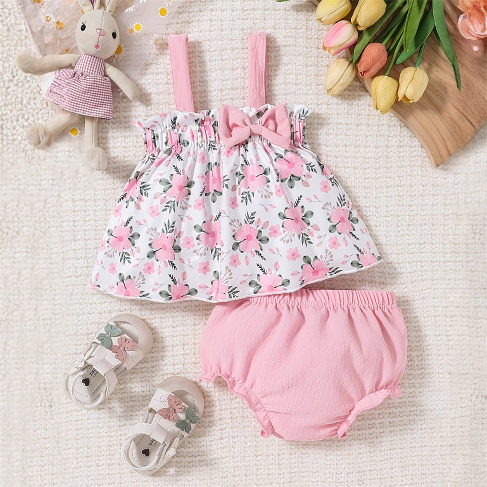 2PCS Stylish Floral Printed Suspender Baby Set