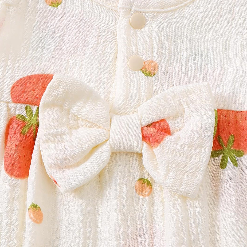 2PCS Sweet Strawberry Printed Sleeveless Baby Jumpsuit
