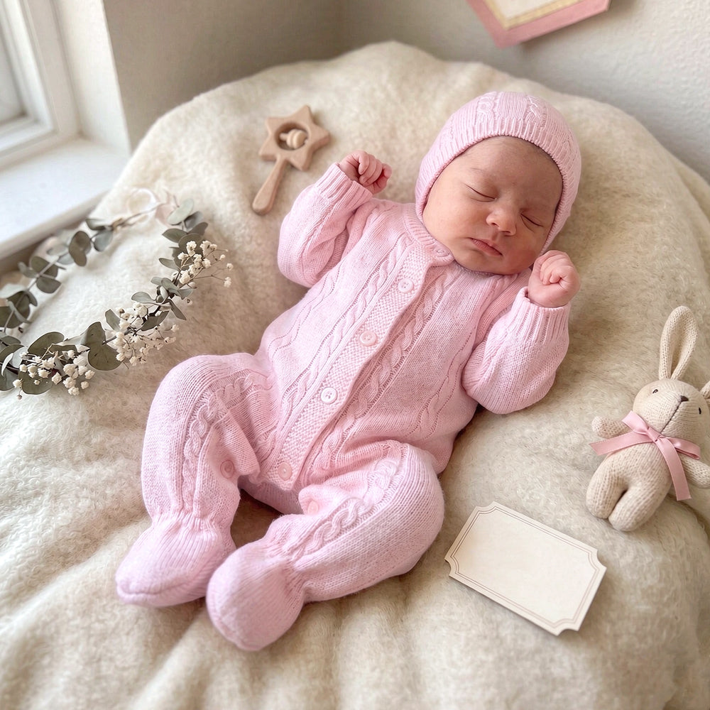 2PCS Soft Solid Color Knitted Long Sleeve Baby Jumpsuit