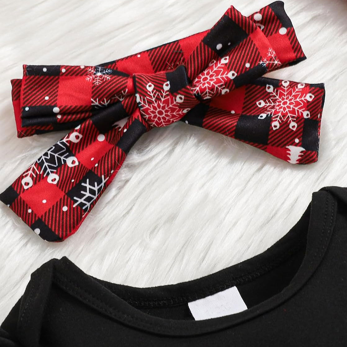 3PCS My 1st Christmas Letter Plaid Print Long Sleeve Baby Set