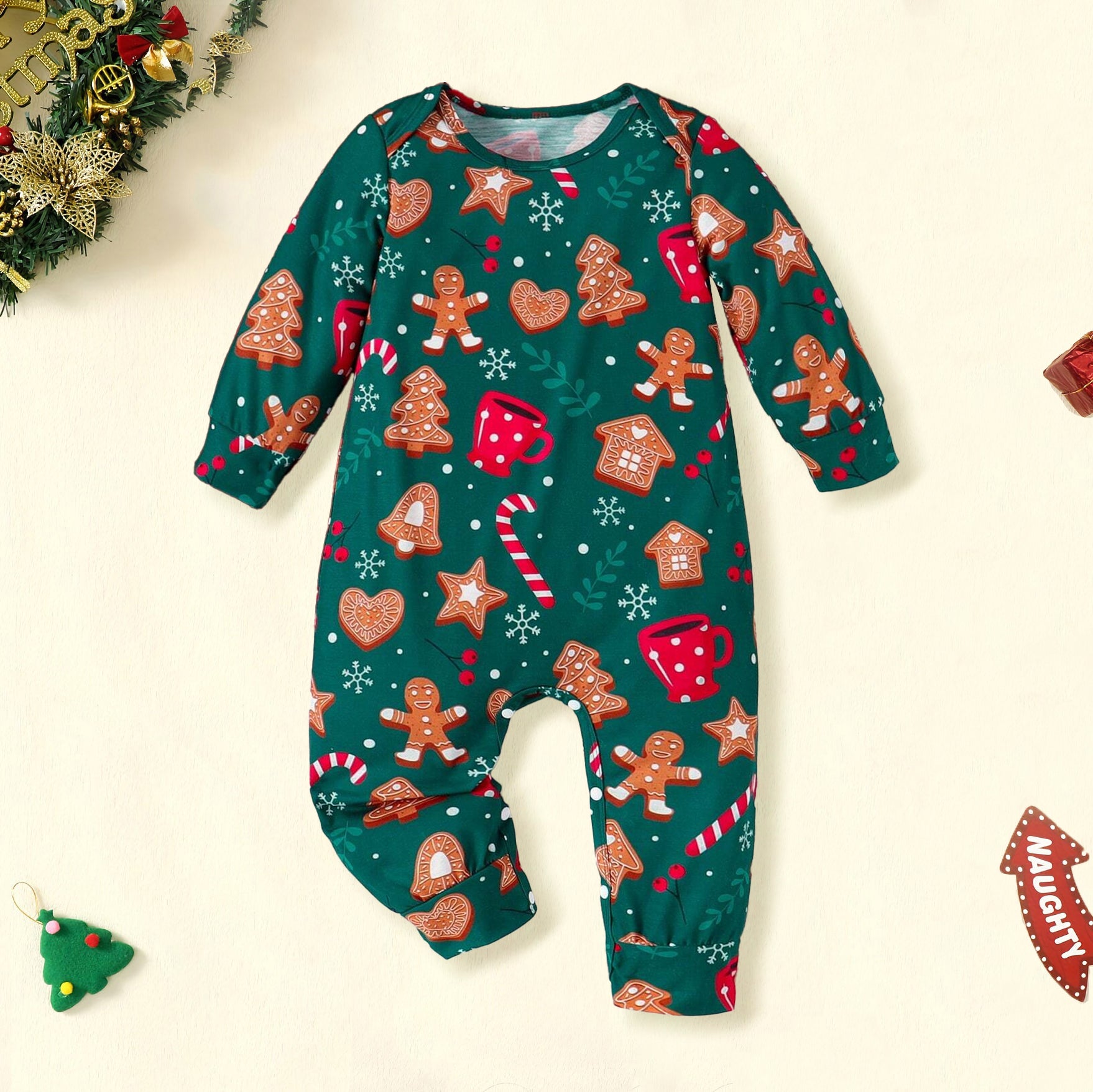 Lovely Christmas Gingerbread Printed Baby Jumpsuit