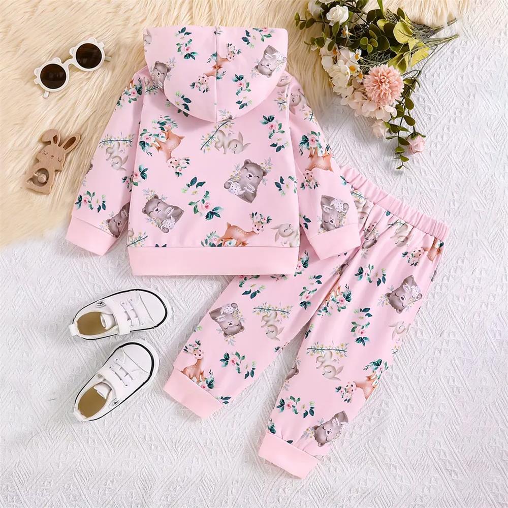 2PCS Lovely Animal Printed Long Sleeve Hooded Baby Set
