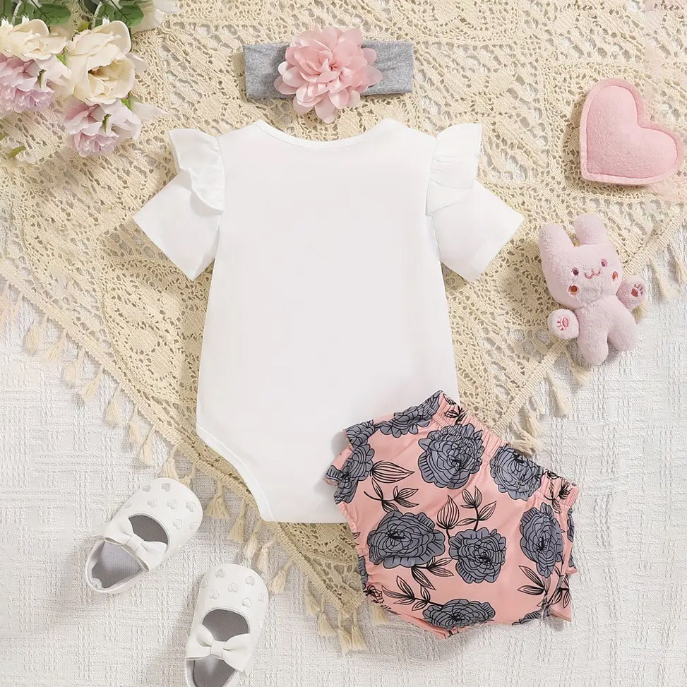 3PCS I'M My Daddy's Girl Letter Floral Printed Baby Set