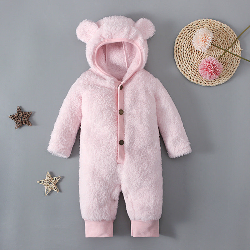 Lovely Bear Solid Color Printed Long Sleeve Baby Hoodie Jumpsuit