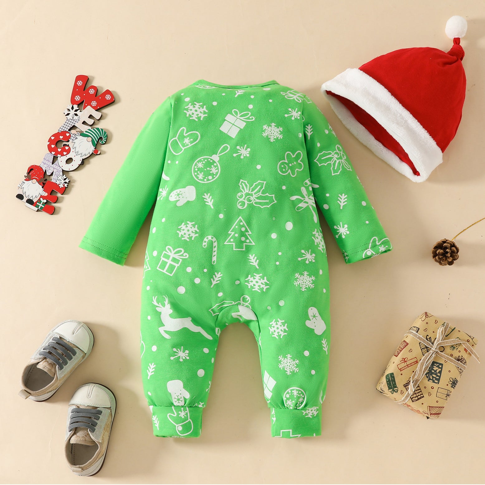 2PCS Cute Christmas Elk Printed Baby Jumpsuit