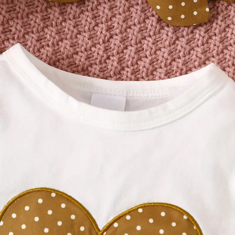 3PCS Stylish Heart Polka Dot Printed Long Sleeve Baby Set