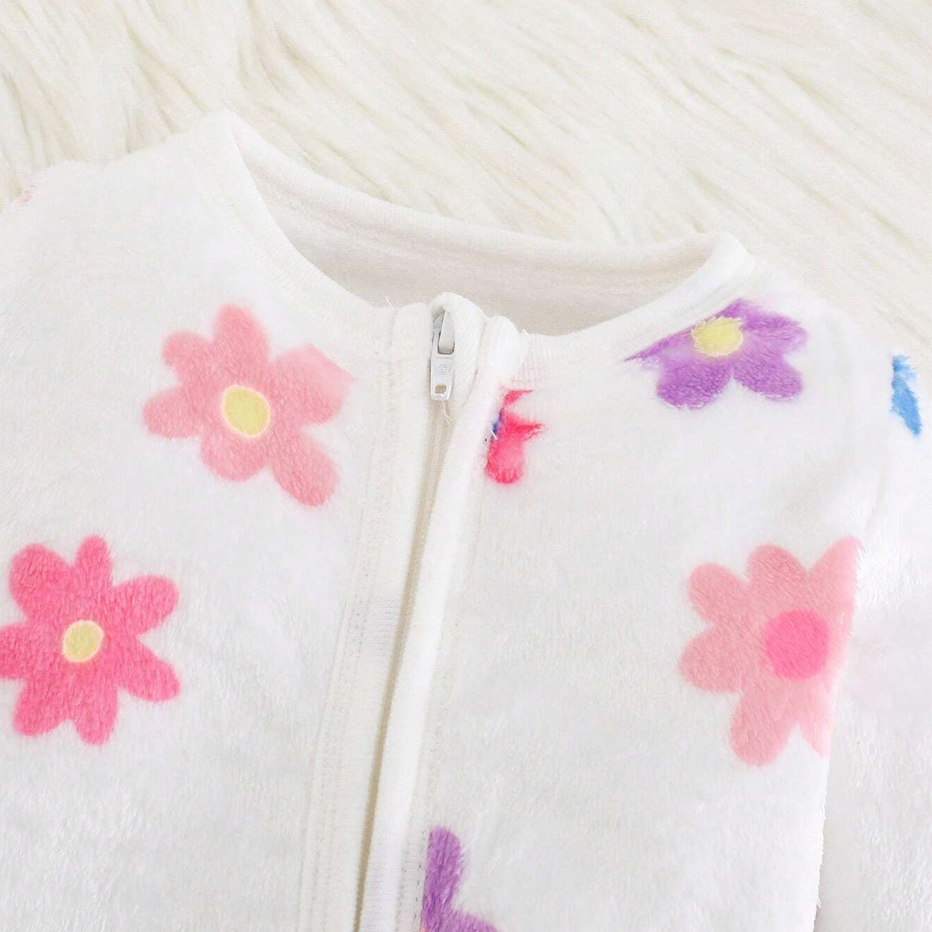 Sweet Floral Printed Long Sleeve Zipper Baby Jumpsuit