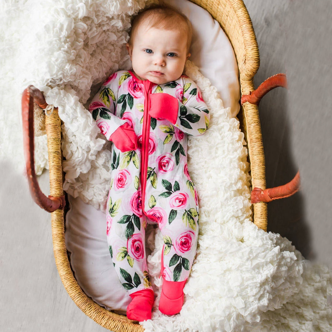 Vibrant Floral Printed Zipper Baby Jumpsuit