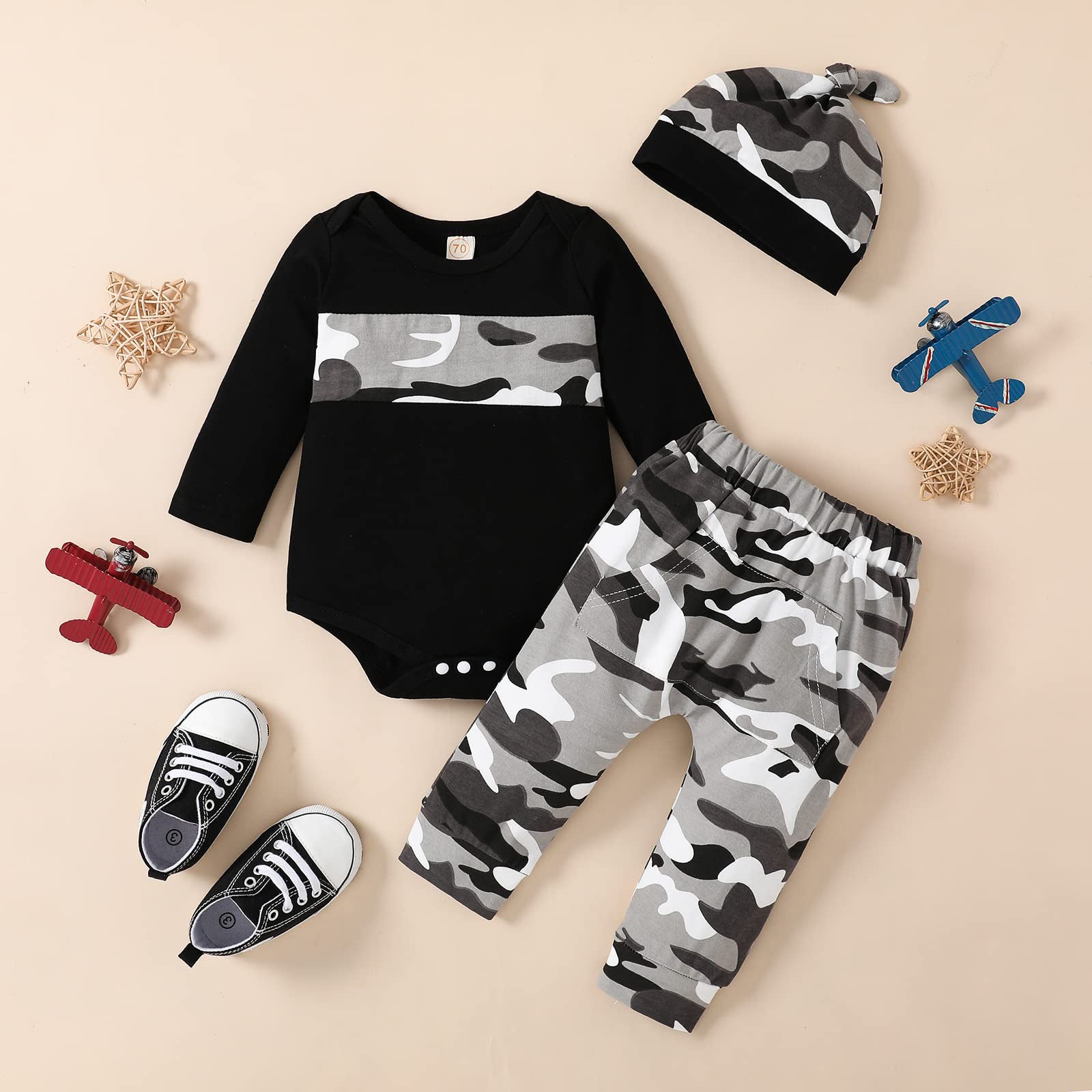 3PCS Cool Camouflage Printed Long Sleeve Baby Boy Set