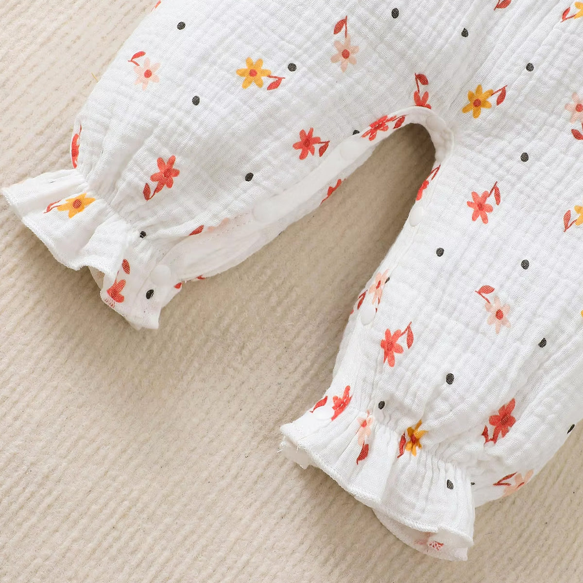 Sweet Baby Girl Ditsy Floral Printed Ruffle Long Sleeve Jumpsuit