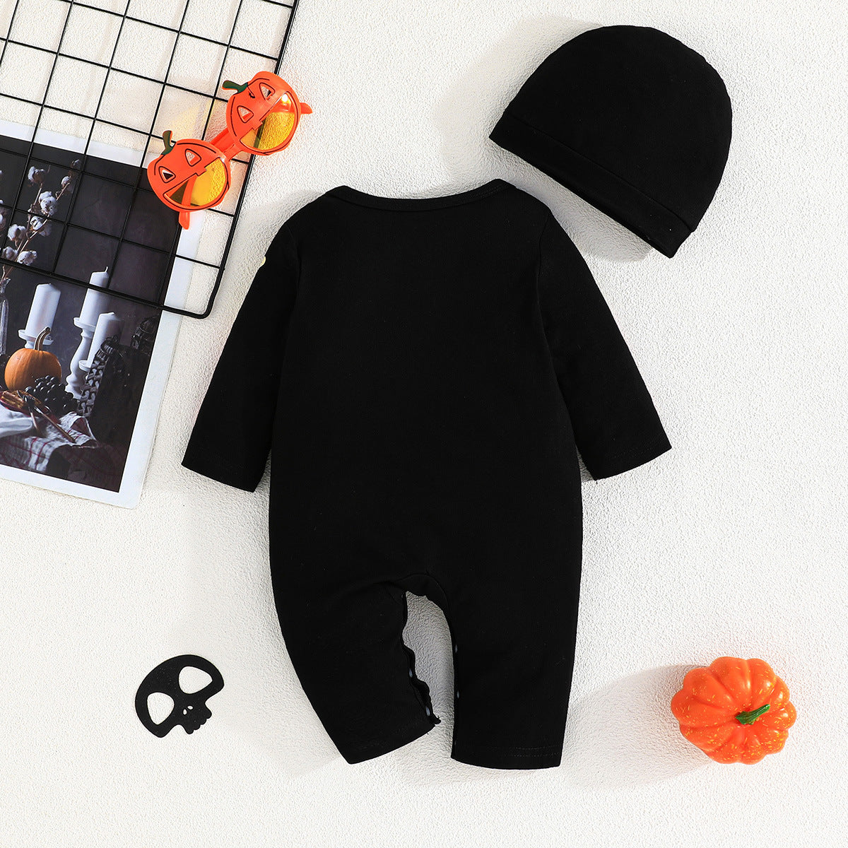 2PCS Fashion Halloween Luminous Skeleton Printed Baby Jumpsuit