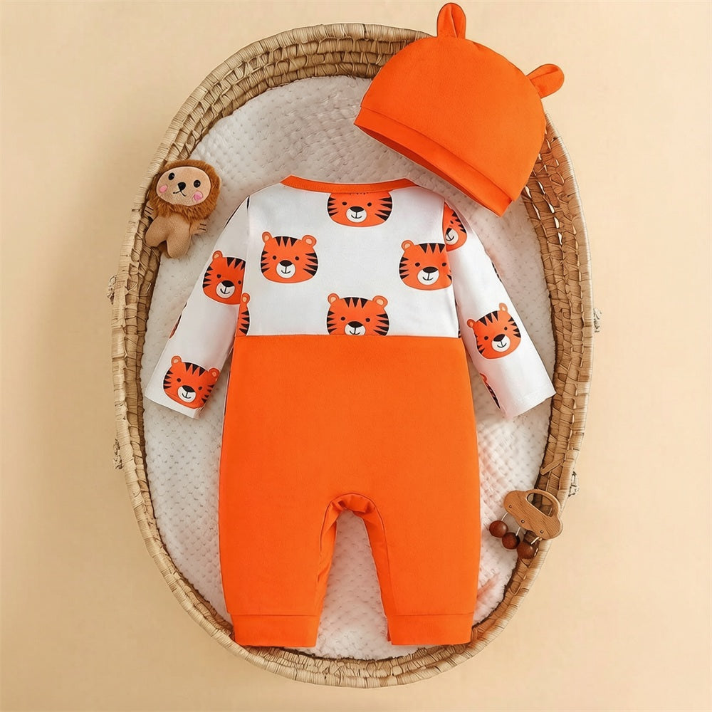 2PCS Lovely Tiger Printed Long Sleeve Baby Jumpsuit