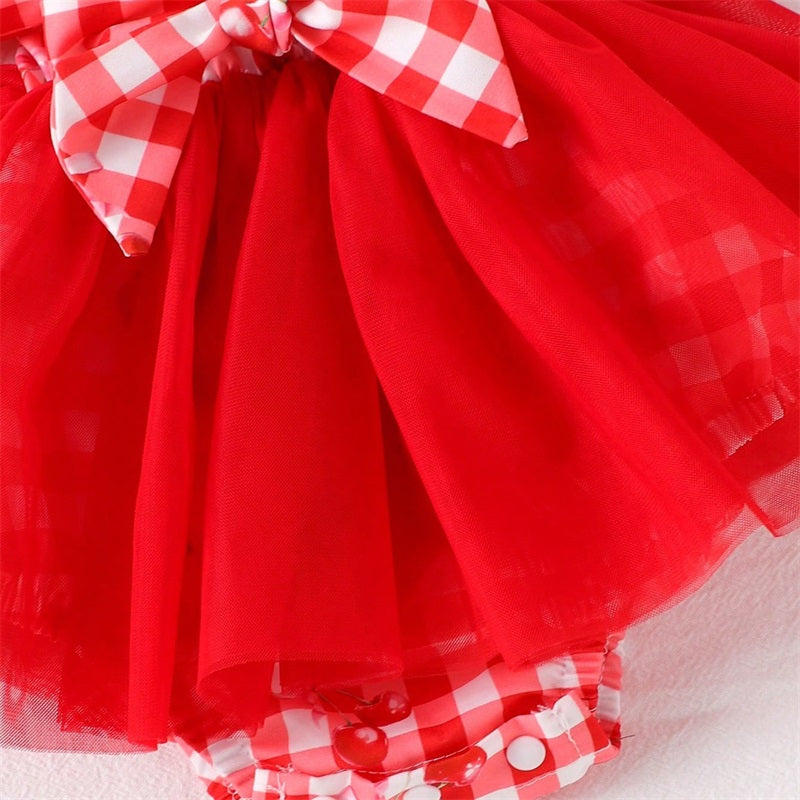 Cute Plaid Printed Short Sleeve Baby Mesh Romper