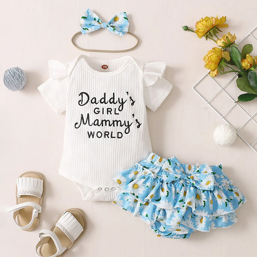 3PCS Daddy's Girl Letter Printed Short Sleeve Baby Set