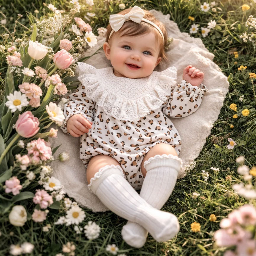 Lovely Leopard Printed Long Sleeve Baby Romper