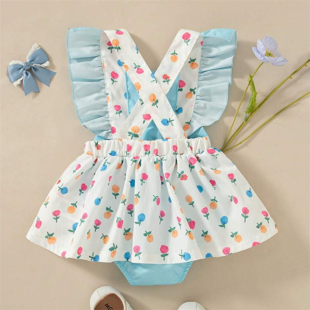 Causal Floral Printed Ruffled Sleeveless Baby Romper
