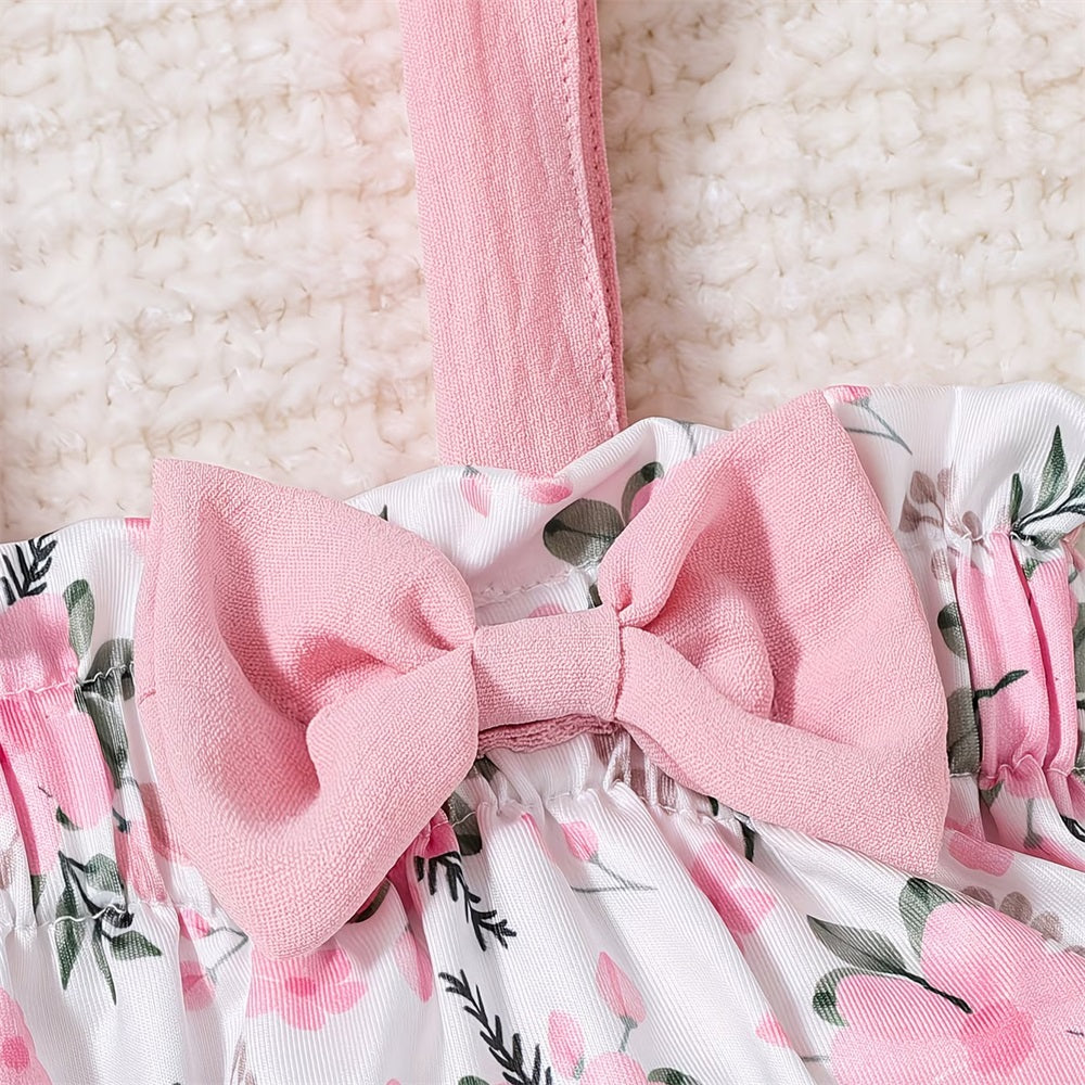 2PCS Stylish Floral Printed Suspender Baby Set